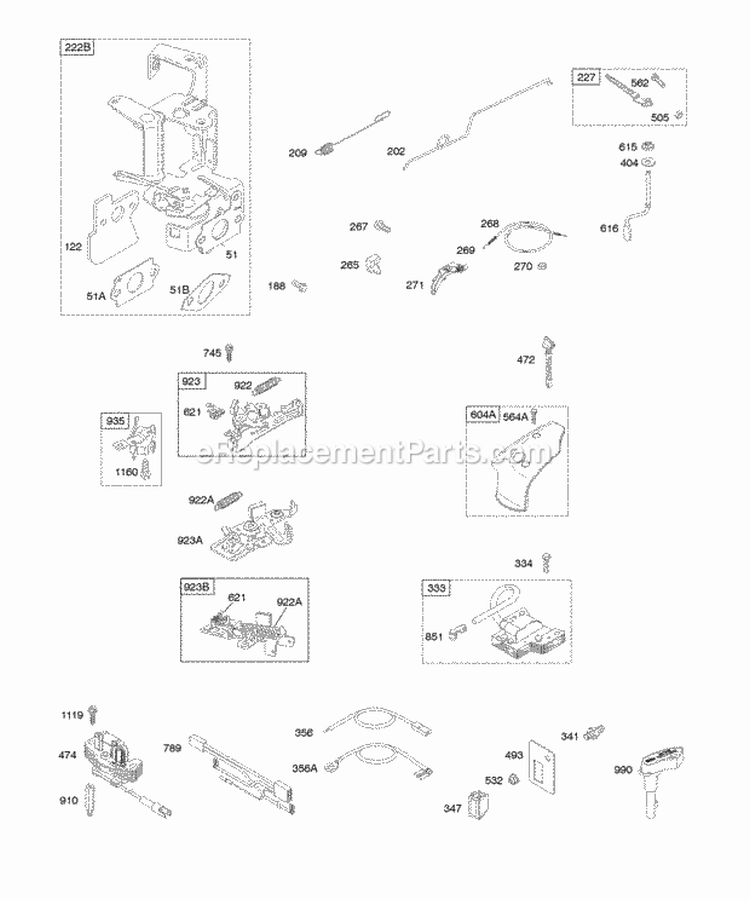 Controls Flywheel Brake Governor Spring Ignition Diagram and Parts List for 127605-0406-B1  Briggs and Stratton Engine